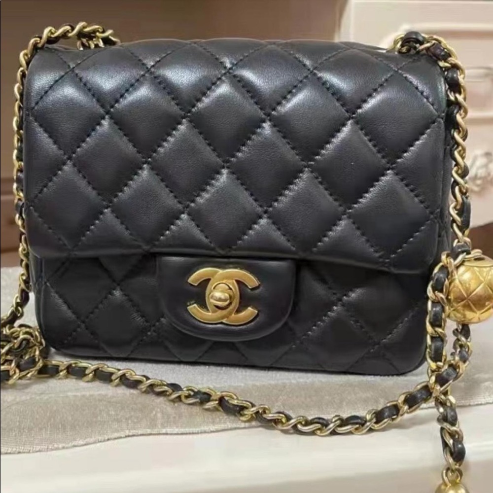 Chanel Lambskin Pearl Crush Flap Black Bag